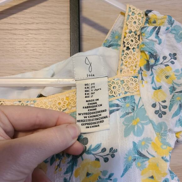 Joie Smocked Prairie Core Sundress Girls 2T Pastel Floral Lace Puff Sleeve - Picture 4 of 6